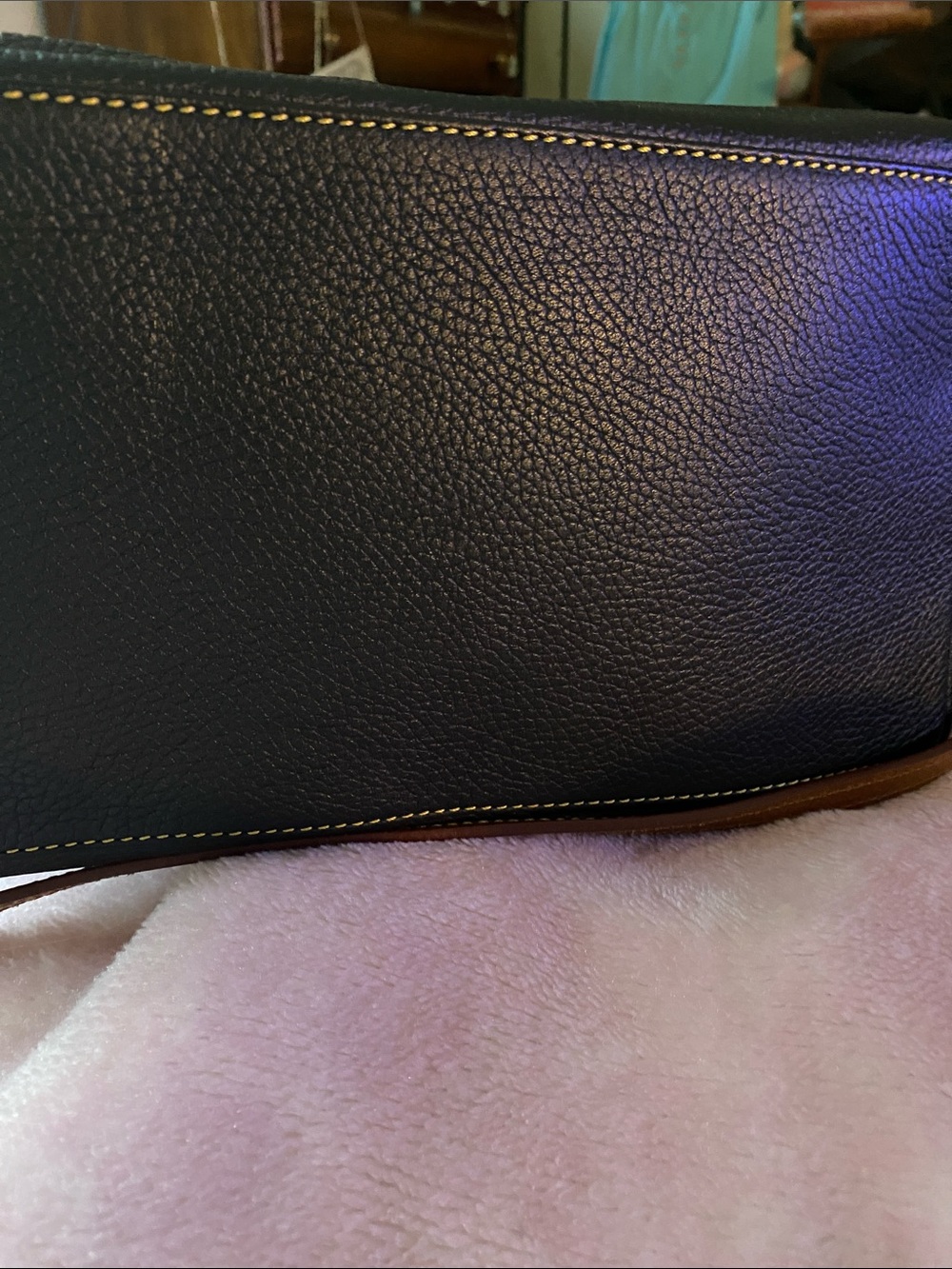 Dooney & Bourke Black Leather Satchel with Tan Trim and Gold Hardware - Picture 4 of 16